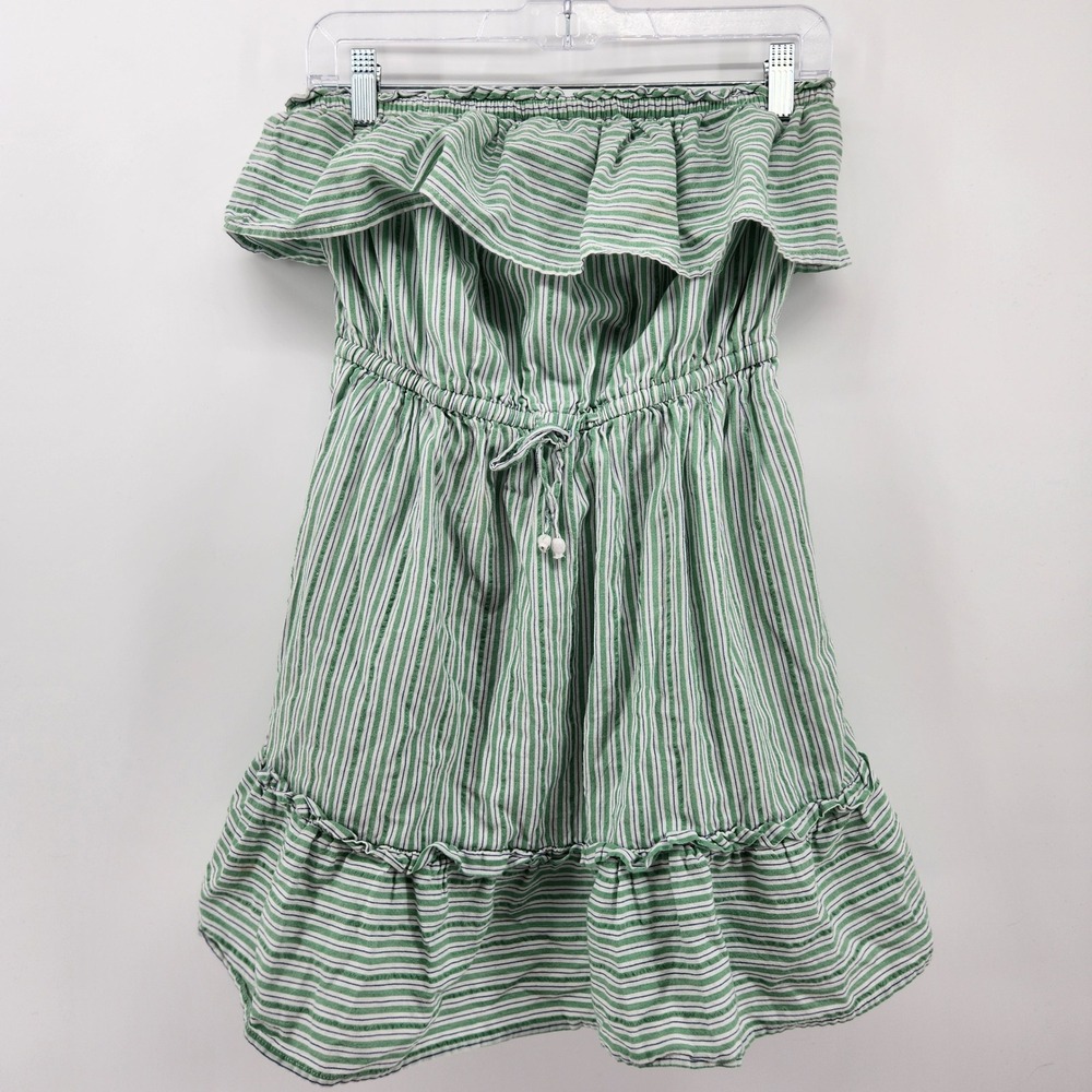 American Eagle‎ Green Striped Ruffle Trim Strapless Sundress - Women's Small